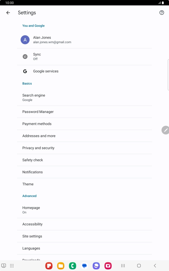 Press Privacy and security.