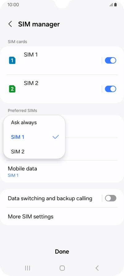 Press the required setting.