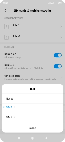 Press the required setting.