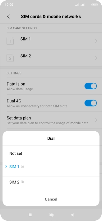 Press the required setting.