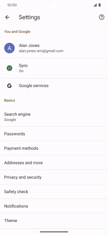 Press Privacy and security.