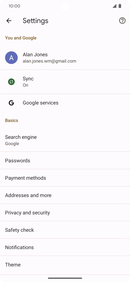 Press Privacy and security.
