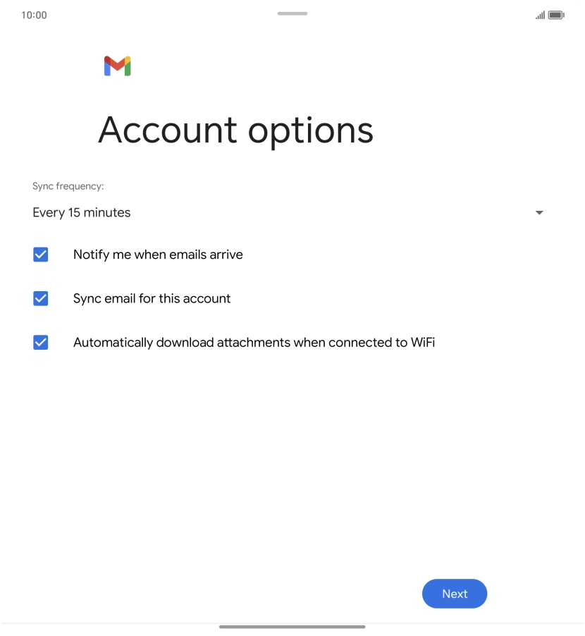 If this screen is displayed, you email account has been recognised and set up automatically. Follow the instructions on the screen to key in more information and finish setting up your email account.