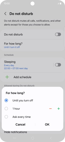Press the required setting.