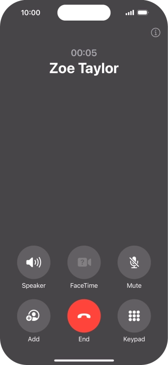 Press the end call icon to end the call and return to the home screen.
