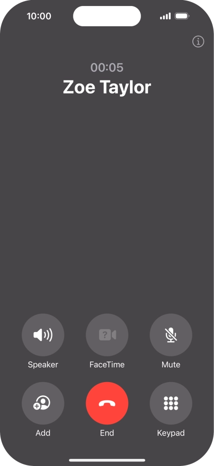 Press the end call icon to end the call and return to the home screen.