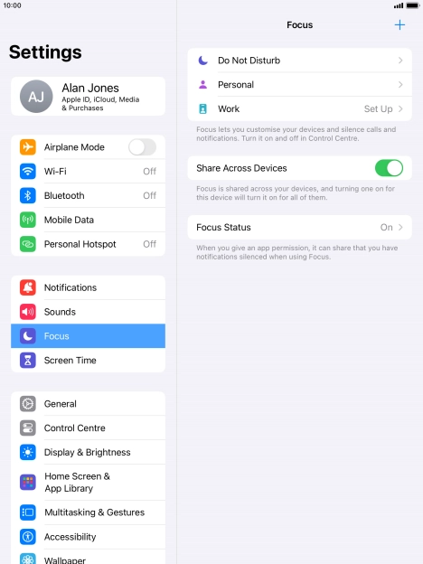 Press the required focus mode.