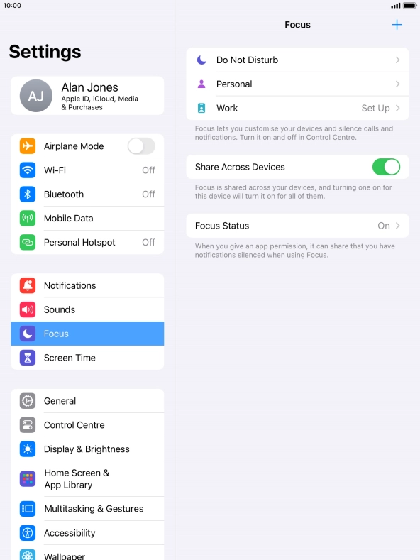 Press the required focus mode.
