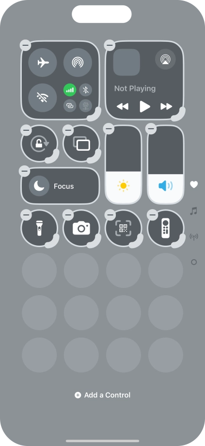 Press Add a Control and follow the instructions on the screen to add the required function to Control Centre.