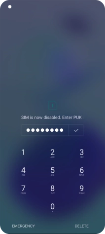 Key in the PUK and press the confirm icon.