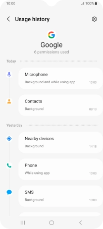 The app activity for the selected app is displayed.