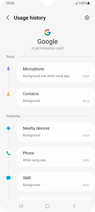 The app activity for the selected app is displayed.