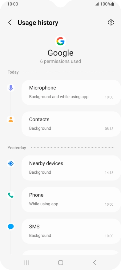 The app activity for the selected app is displayed.