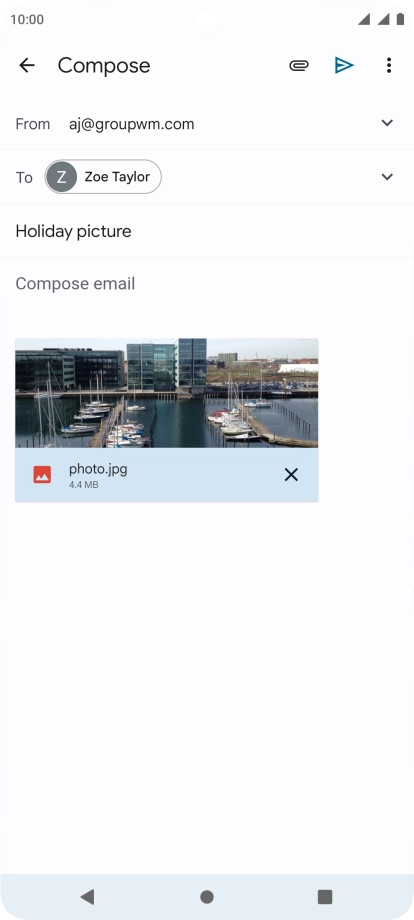 Press the text input field and write the text for your email message.