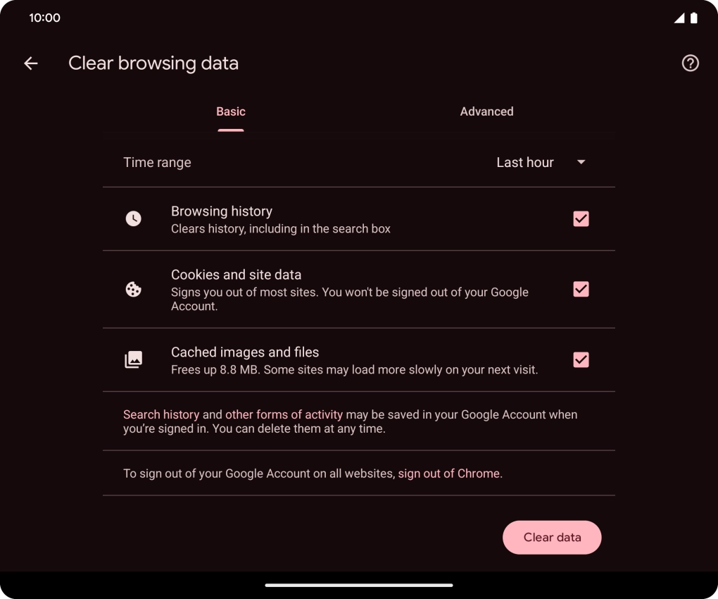 Press the fields next to the required data types. Press the fields next to the required data types.