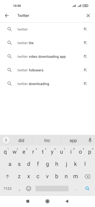 Key in Twitter and press the search icon.