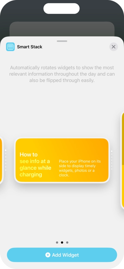 Slide your finger right or left on the screen to select the required widget size.