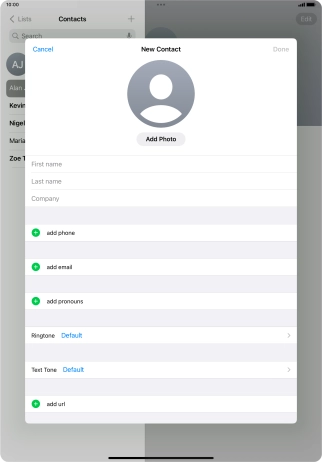 Press First name and key in the first name.