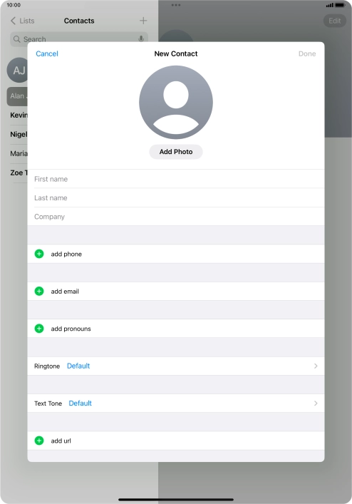 Press First name and key in the first name.
