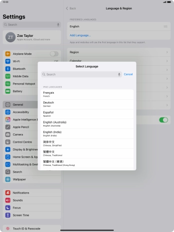 Press the required language.
