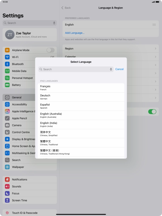 Press the required language.