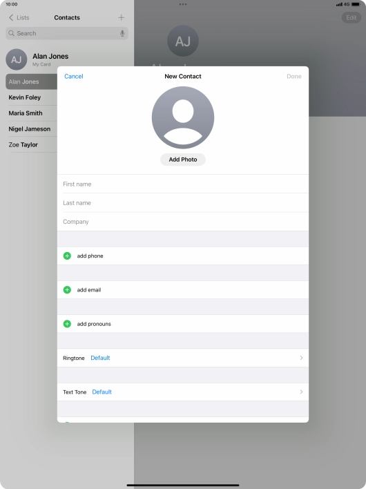 Press First name and key in the first name.