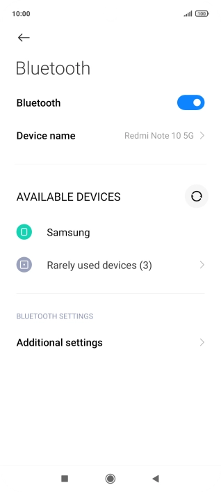 Press the required Bluetooth device and follow the instructions on the screen to pair the device with your phone.