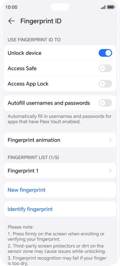 Press the required settings.