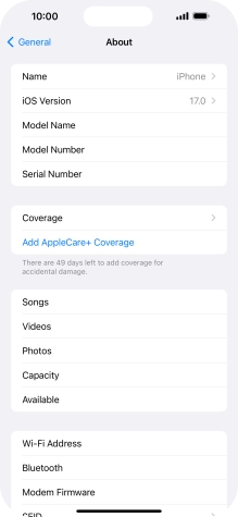 Your phone's software version is displayed next to iOS Version.