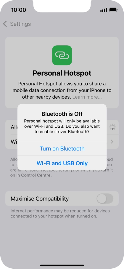 If Wi-Fi is turned on, press Wi-Fi and USB Only.