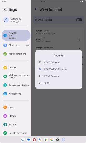 Press WPA3-Personal to password protect your Wi-Fi hotspot.