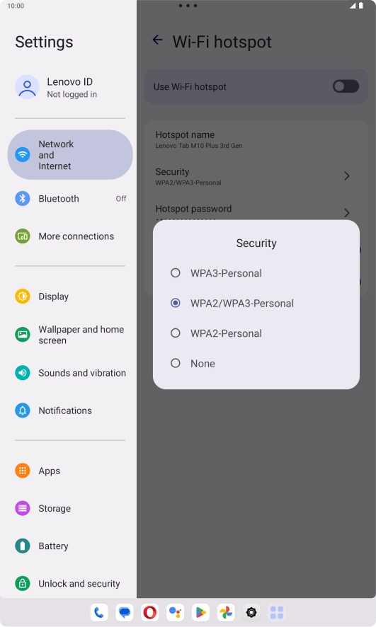 Press WPA3-Personal to password protect your Wi-Fi hotspot.
