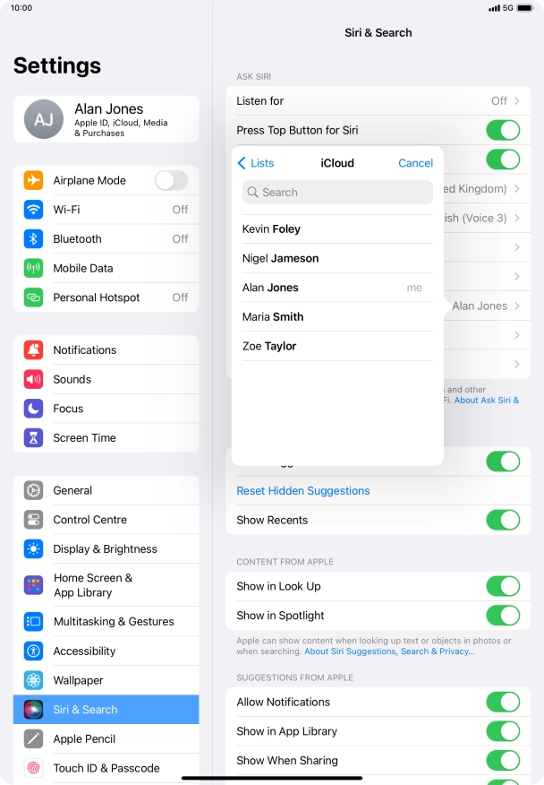 Press the required contact.