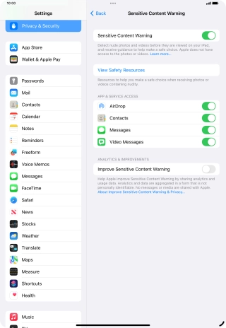 Press the indicators next to the required applications to turn the function on or off.