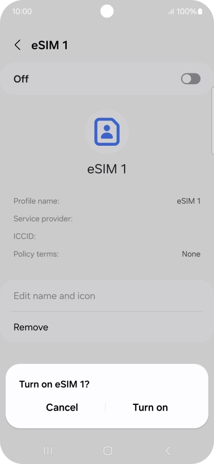 If you turn on use of the price plan, press Turn on. If you turn on use of the price plan, press Turn on.