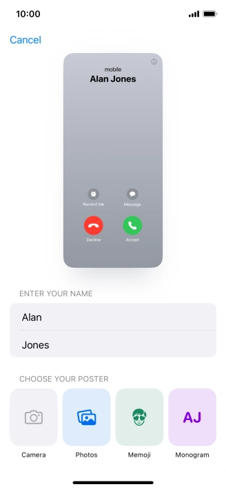 Press the required category and follow the instructions on the screen to select and save the required picture to your Contact Poster.