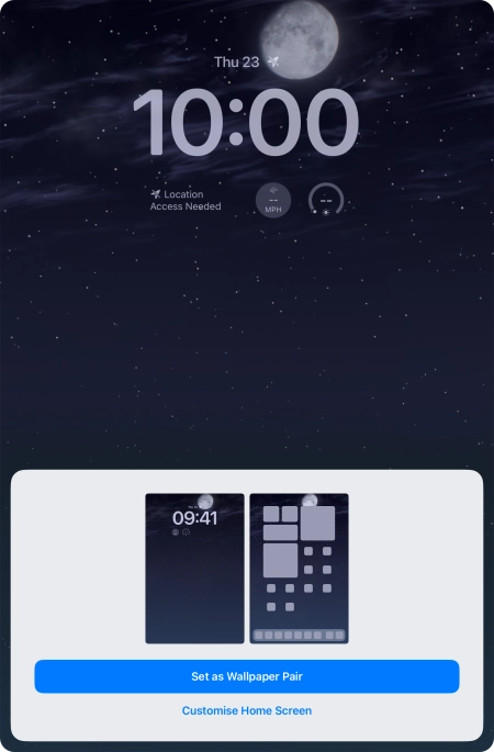 To use the same colour theme on the home screen, press Set as Wallpaper Pair.