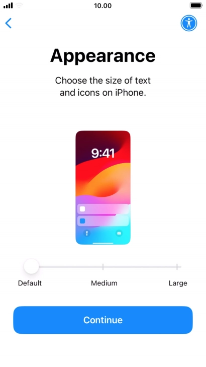 Select the required text and icon size on your phone and press Continue.