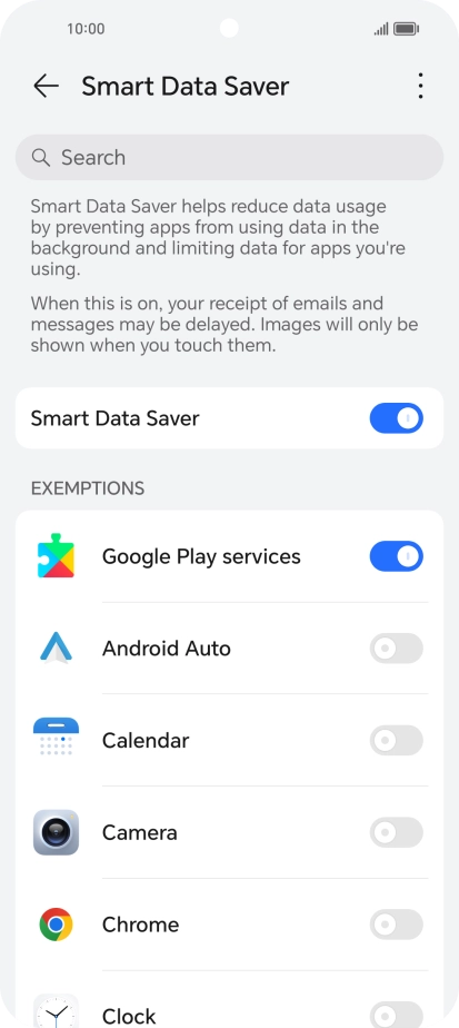 Press the indicators next to the required apps to turn the function on or off.