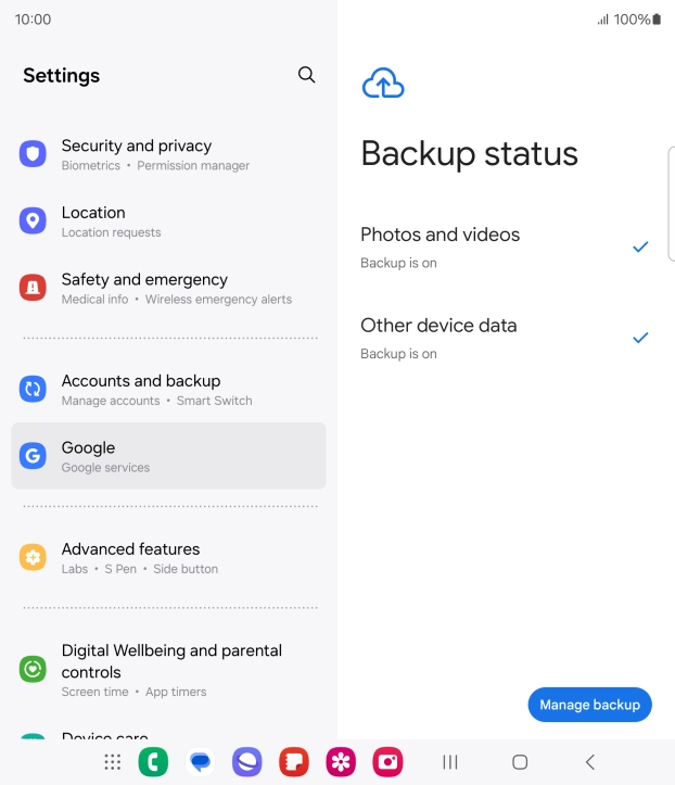 Press Manage backup.