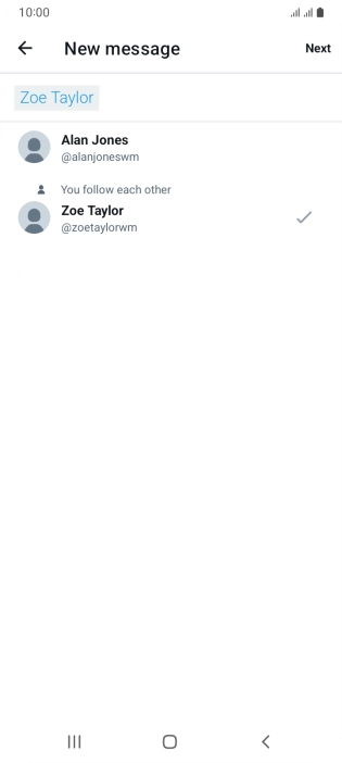 Key in the first letters of the recipient's name and press Next.