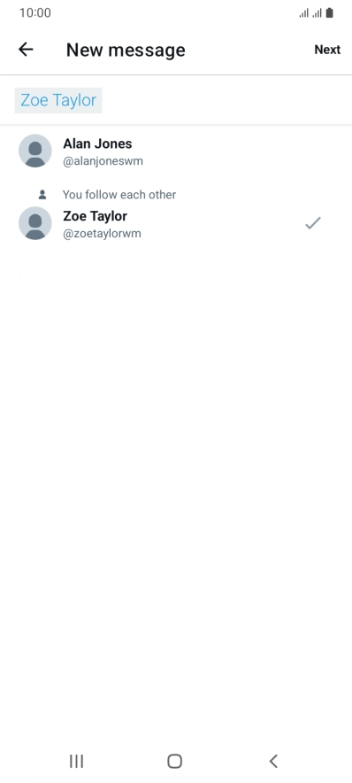 Key in the first letters of the recipient's name and press Next.