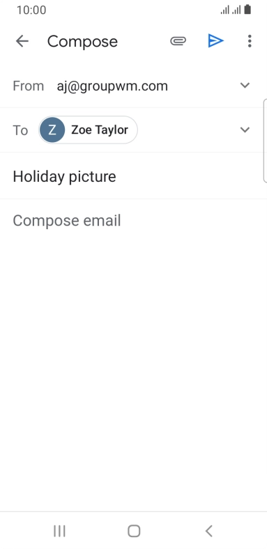 Press the text input field and write the text for your email message. Press the text input field and write the text for your email message.