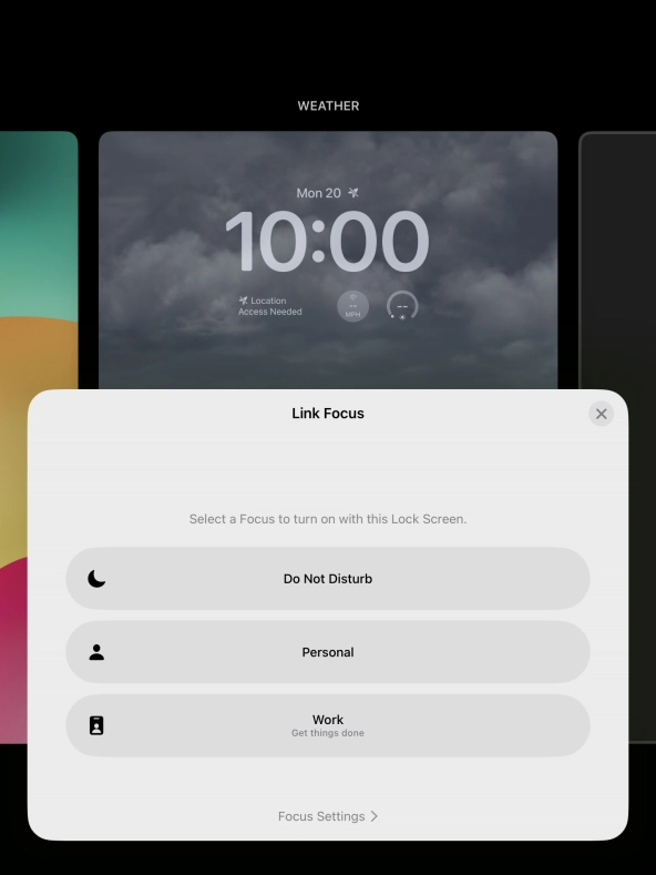 Press the required focus mode.