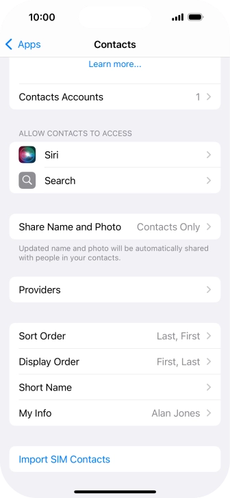 Press Import SIM Contacts.