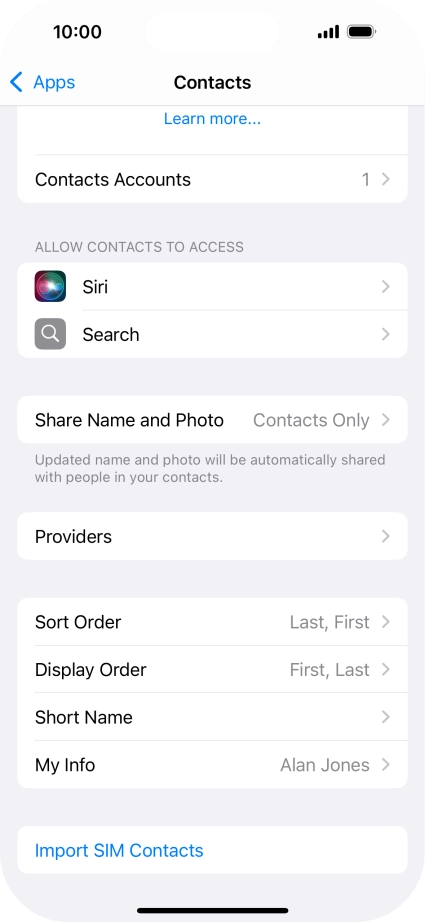 Press Import SIM Contacts.
