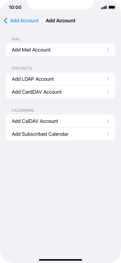 Press Add Mail Account. Press Add Mail Account.