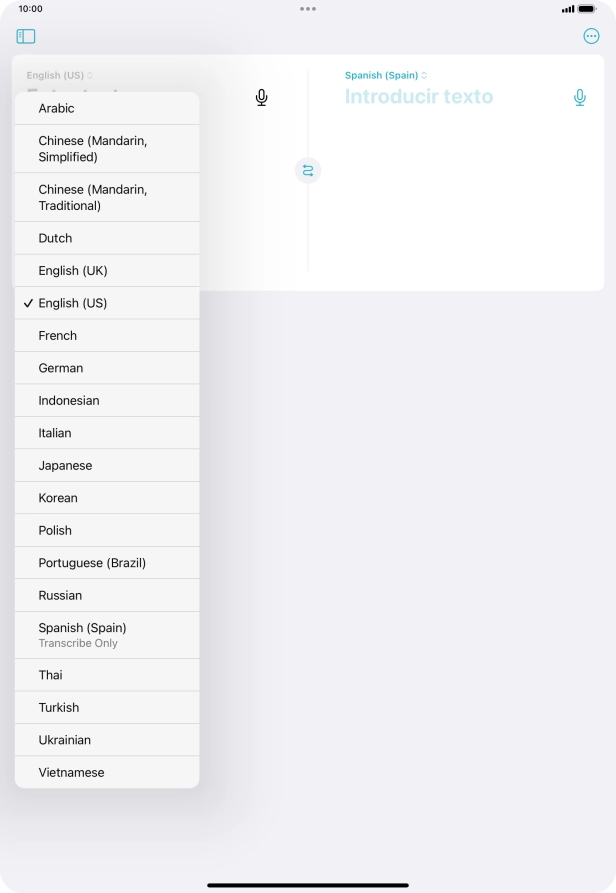 Press the required source language.