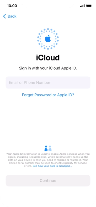 Press Email or Phone Number and key in the username for your Apple ID.