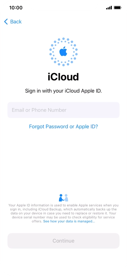 Press Email or Phone Number and key in the username for your Apple ID.